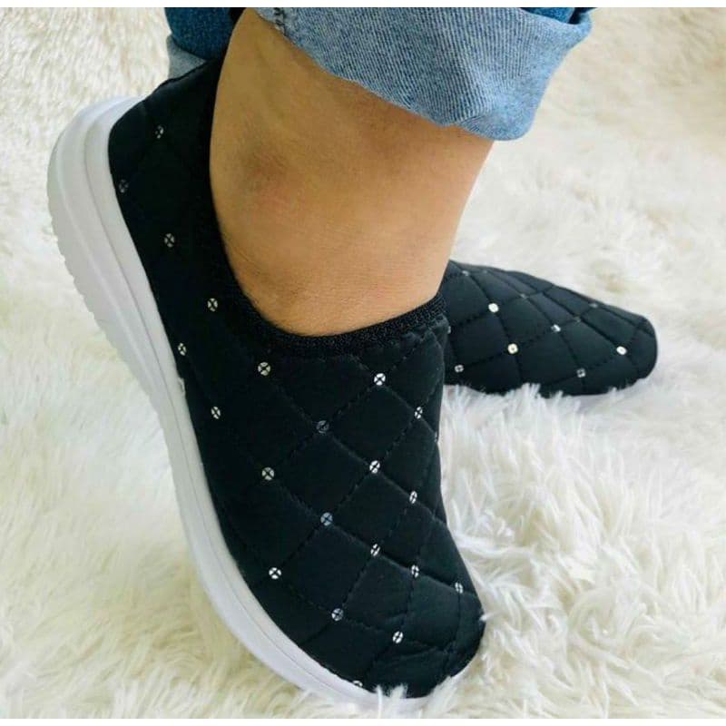 Tênis Sapatenis Feminino Casual Tenis Meia Confortave Moda Fit, Passeio Lindo Do 34 ao 40. (Bordado QUADRADO LANTEJOLAS)