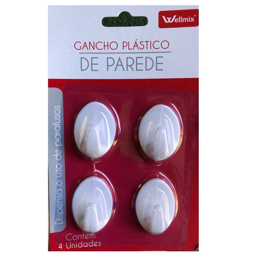 Gancho Plástico de Parede Kit de Ganchos c/4 Peças Suporte Parede Plástico Sem Furos