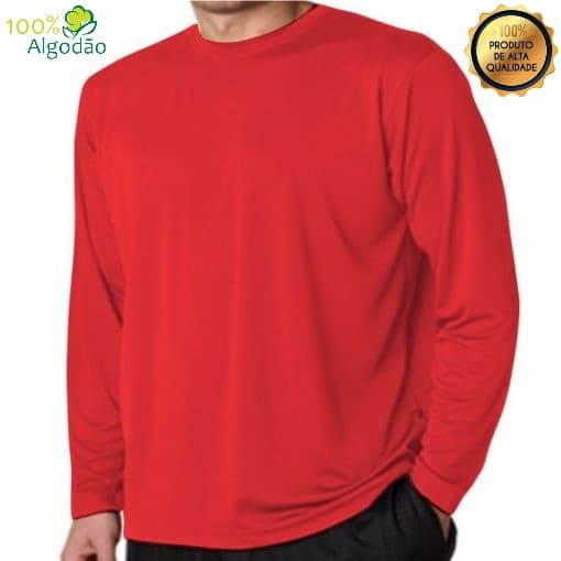 Blusa Comprida Masculina Camiseta 100% Algodão 30.1 Costura Reforçada - OFERTA
