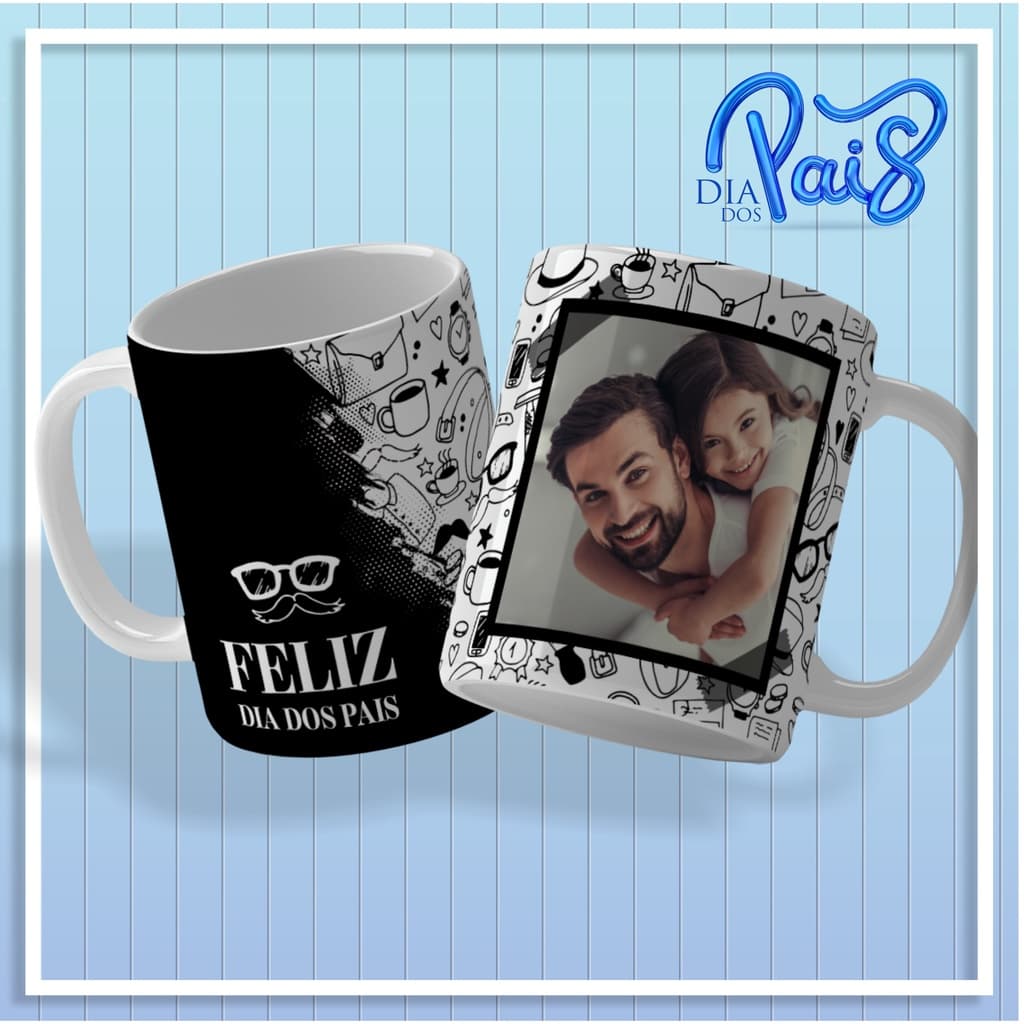 Caneca Personalizada Com Foto Dia Dos Pais - Envie Sua Foto - Caneca Com Foto Ceramica Preta E Branca Com Foto #elitte