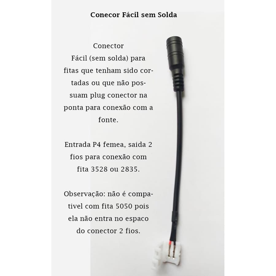 Conector p/ Fita LED 3528 P4 Femea 2 Fios Emenda 2835