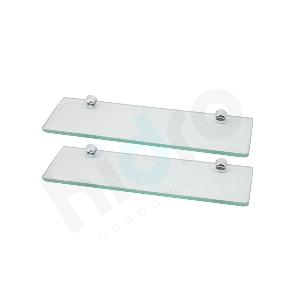 2 Prateleira De Vidro 6mm Borda Arredondada 30 Cm Com Suporte