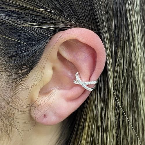 Piercing Fake Cartilagem Orelha Cravejado  Banhado Prata 925
