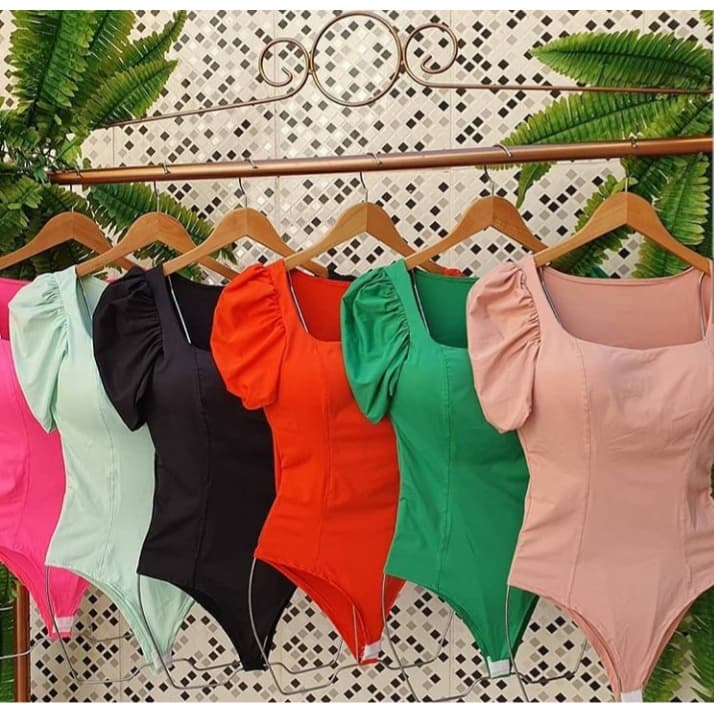 Body feminino com bojo manga bufante moda blogueira