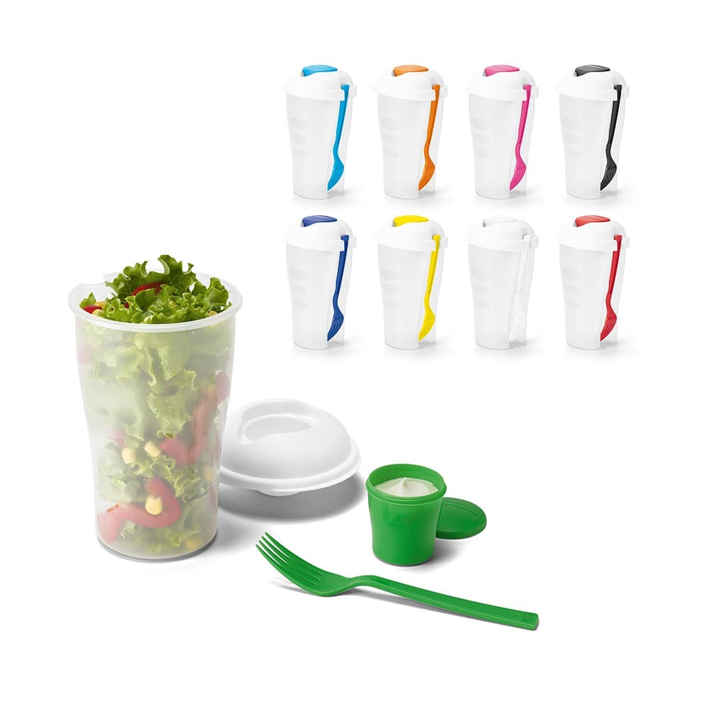 Kit 03 Copos para Saladas e Frutas 850ml com Garfo e Porta Molho Granola Mel Alimentação Saudável