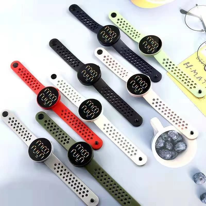 Relógio Digital led Redondo Feminino  Unissex Sports Watch burracha/luz branco