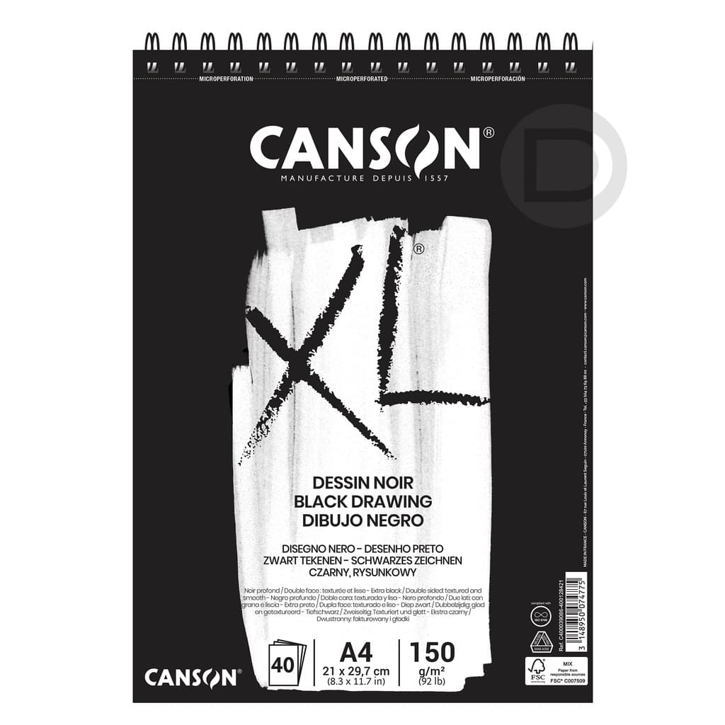 Bloco De Papel Preto Canson Xl Dessin Noir - 150g A4 21x29,7cm 40folhas
