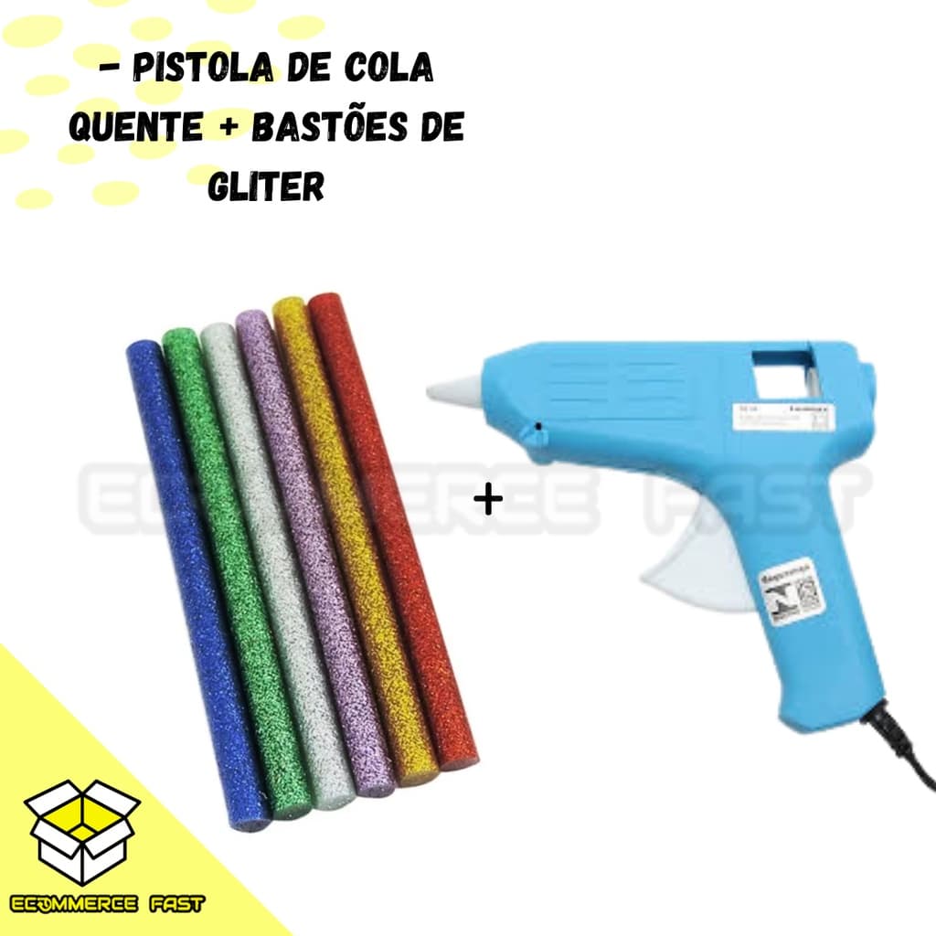 Pistola de cola quente + 12 bastões cola glitter refil - Leve mais pague menos!