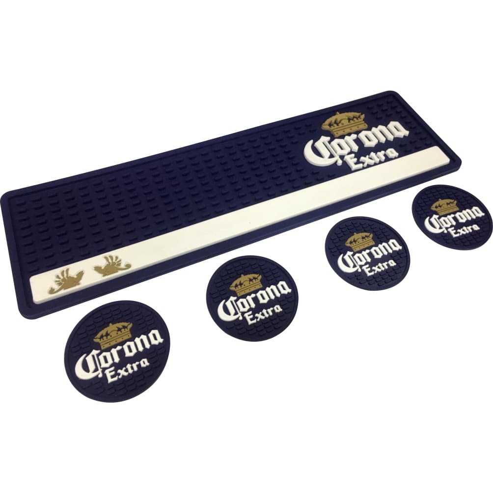 Tapete Barmat Corona 50x15 + 4 Porta Copos emborrachados Para Mesa Bar Balcao Chopp Whisky Cerveja