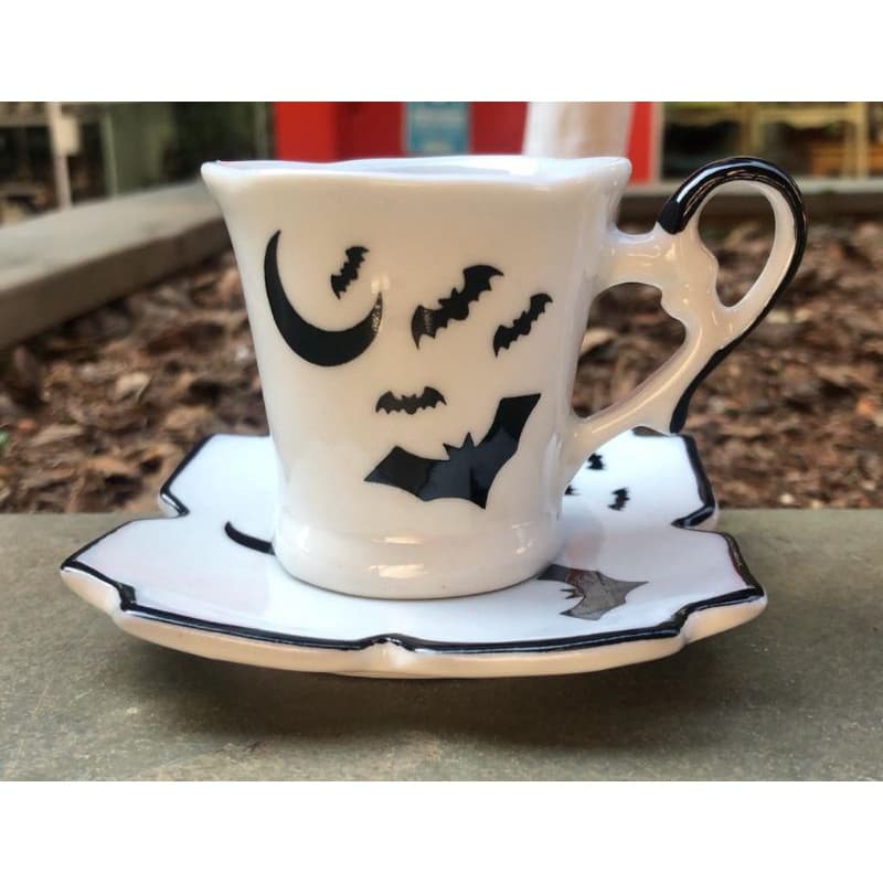 Xícara halloween com pires de porcelana 50ml