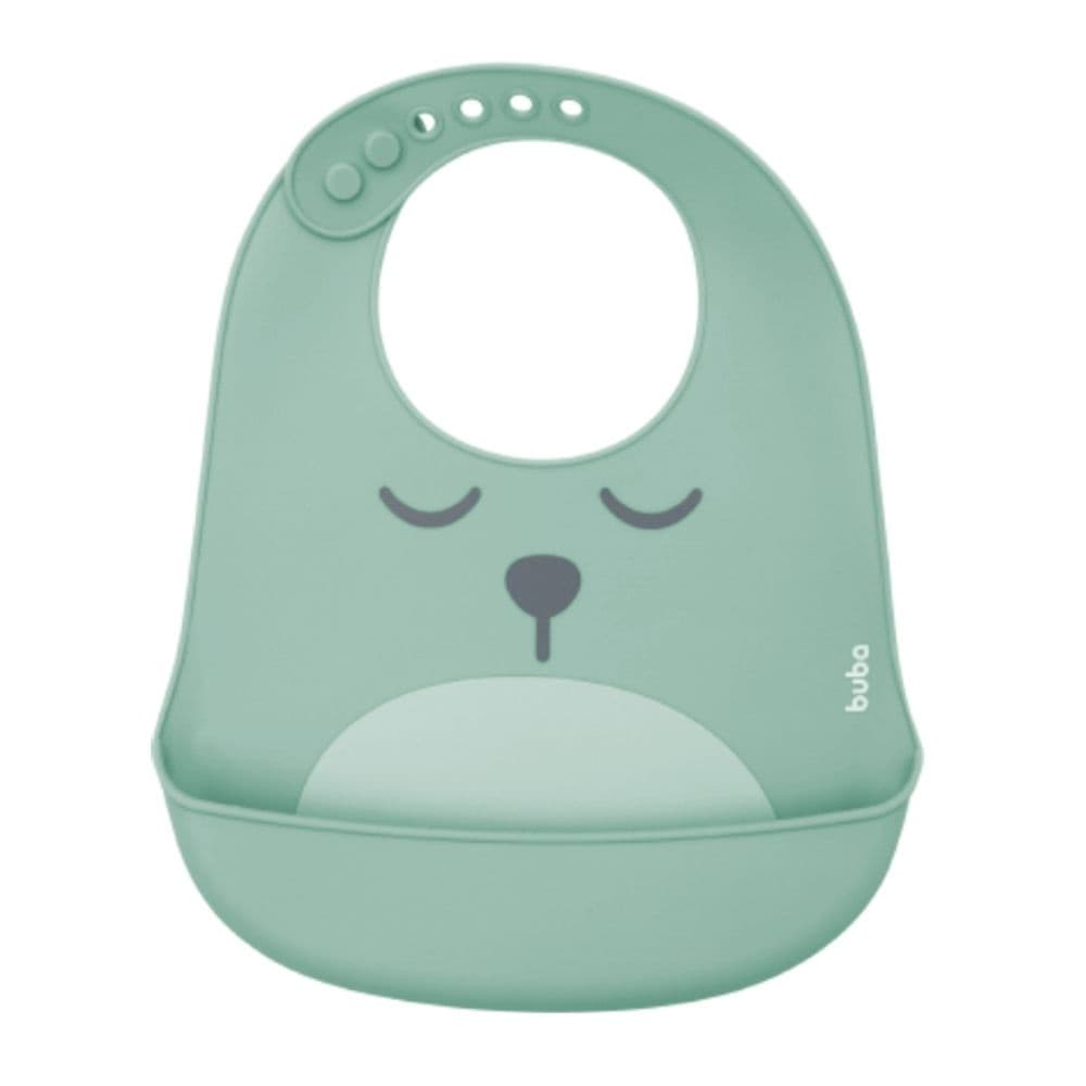 Babador De Silicone Bebe Botoes Ajustaveis Impermeavel Pega Migalhas Buba 12094 Verde
