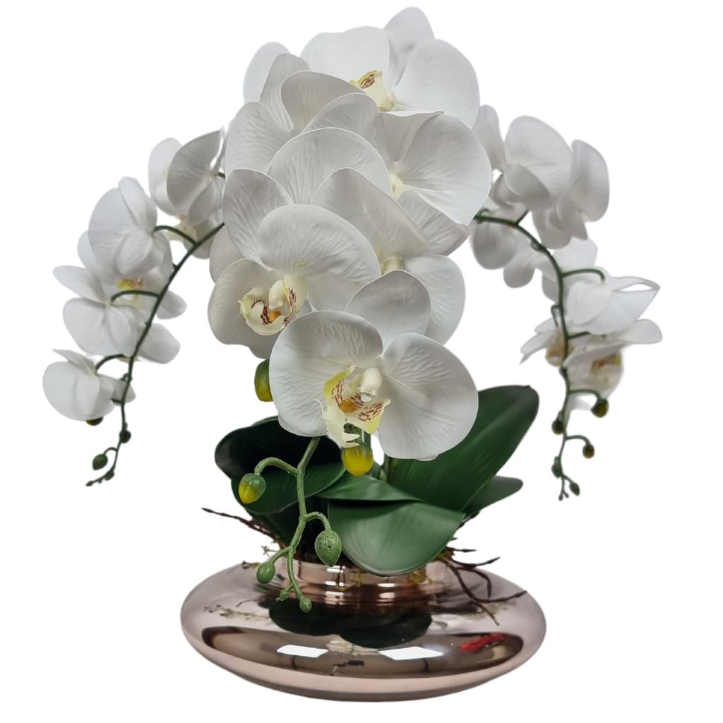 Centro de Mesa Arranjo Completo Orquidea Vaso Espelhado Rose