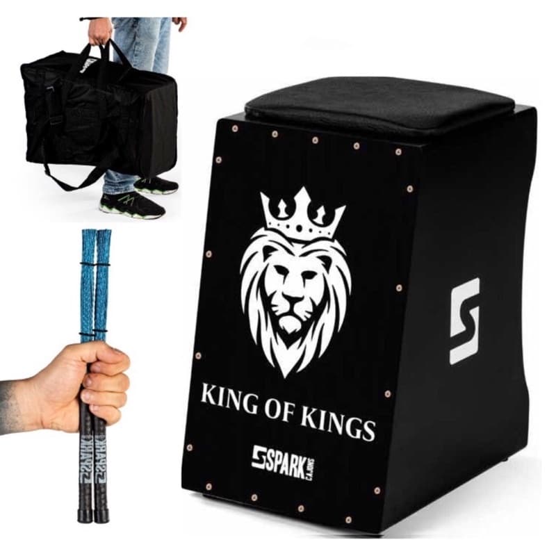Cajon Spark Natural ou Preto King of Kings com Vassourinha e Bag