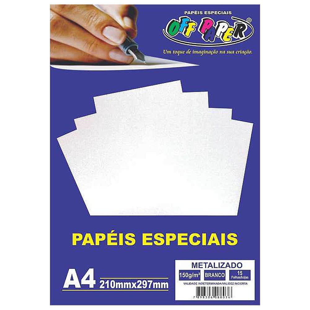 Papel Metalizado 150g Branco com 15 folhas - Off Paper