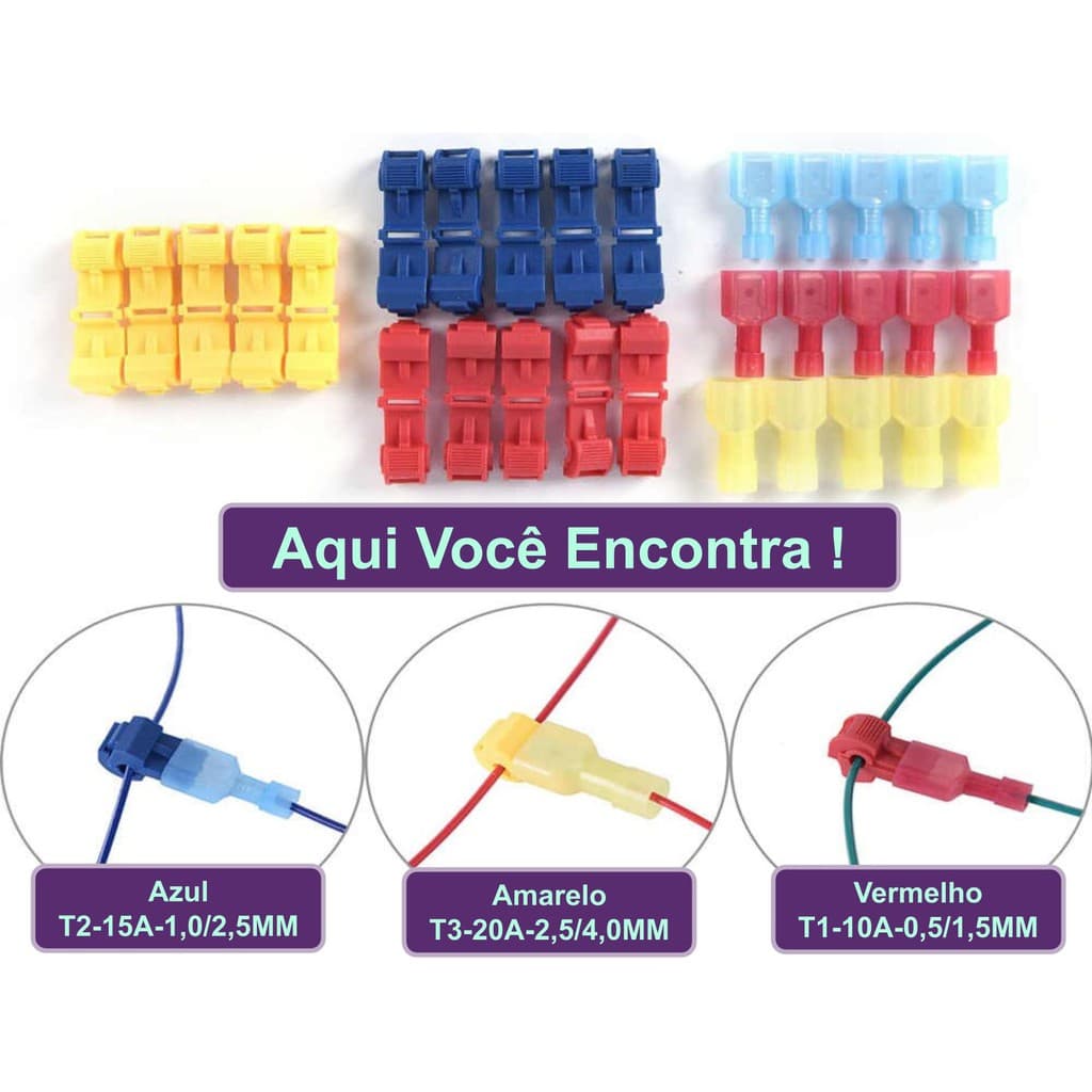 Conector Energia T T1 T2 T3 Derivação Crimpagem Terminal Engate Rapido Friso Eletrico Emenda Rapida