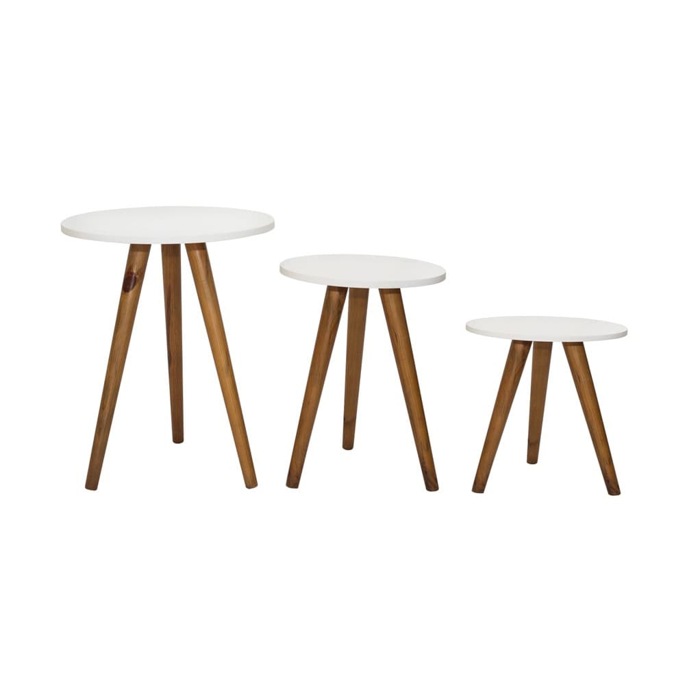 Kit 3 Mesinhas Tampo 35cm Laterais Canto Redonda Moderna Sala de Estar Pé Palito Pinus Envernizada Montagem Simples