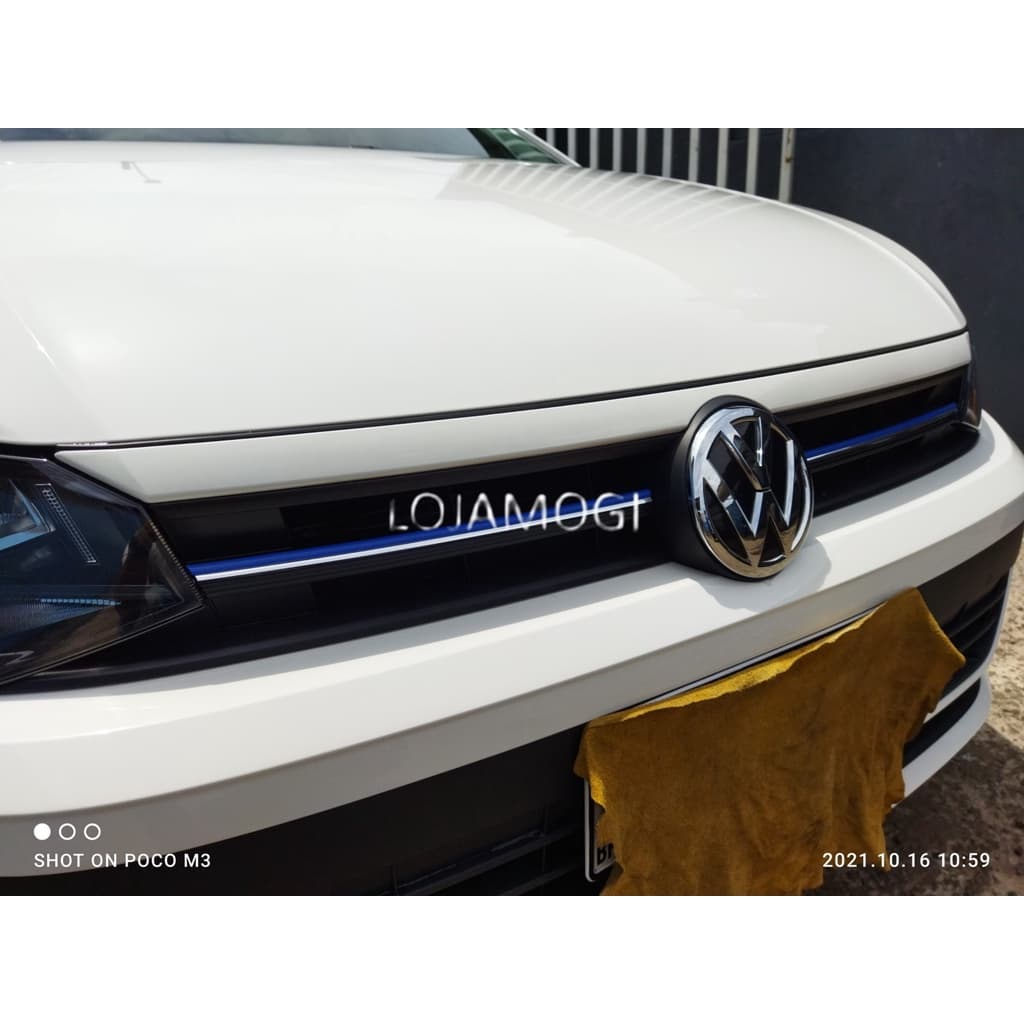 Friso Aplique Azul com cromado Polo E Virtus Gti Gts Tsi MSi