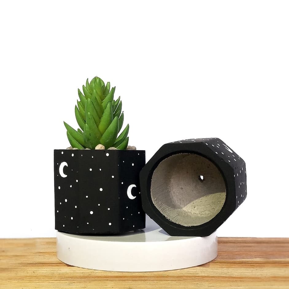 Kit com 2 mini vasos de cimento - Lunar / Vasos de cimento artesanal para plantas / Vaso decorativo / Mini vasinho