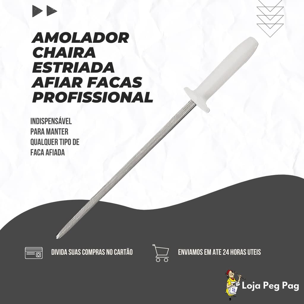 Amolador Chaira Estriada Afiar Facas Profissional 10"