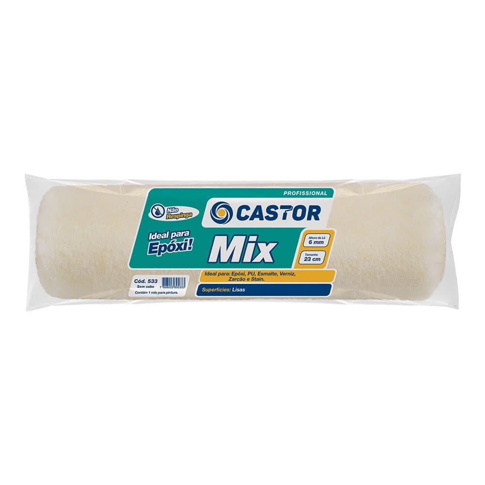 Rolo para pintura Lã Mix Epoxi 6MMx23CM s/cabo - Castor