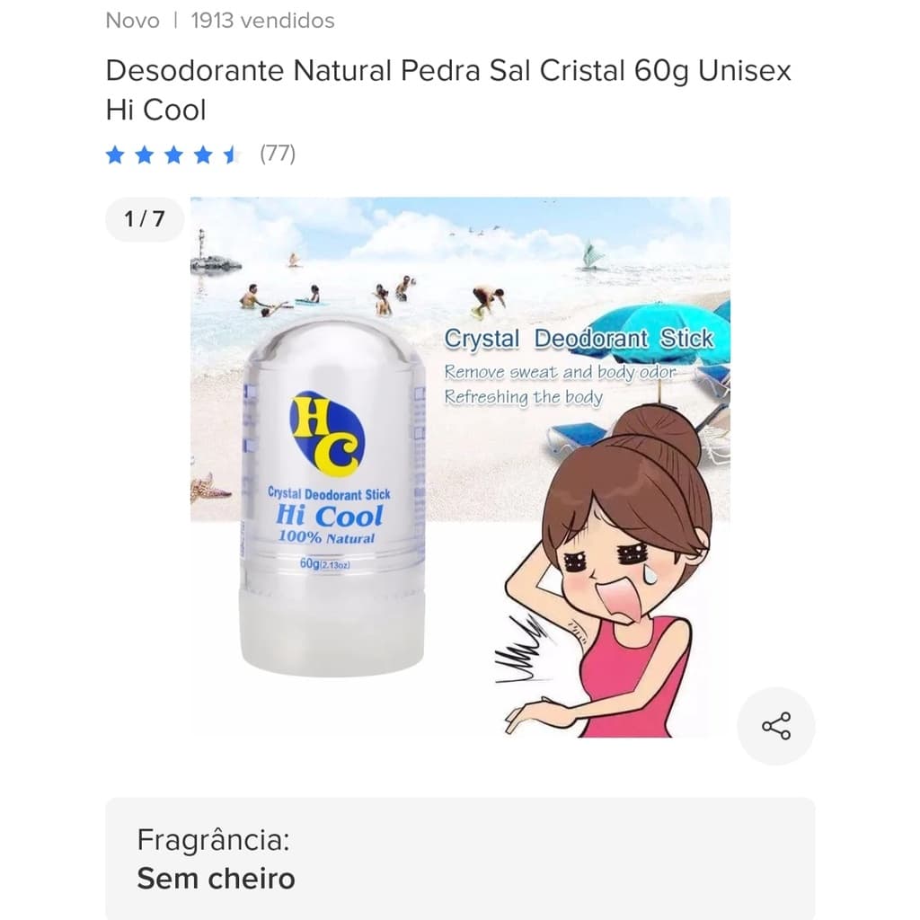 Desodorante Natural Pedra Sal Cristal Unissex Clareia Axila