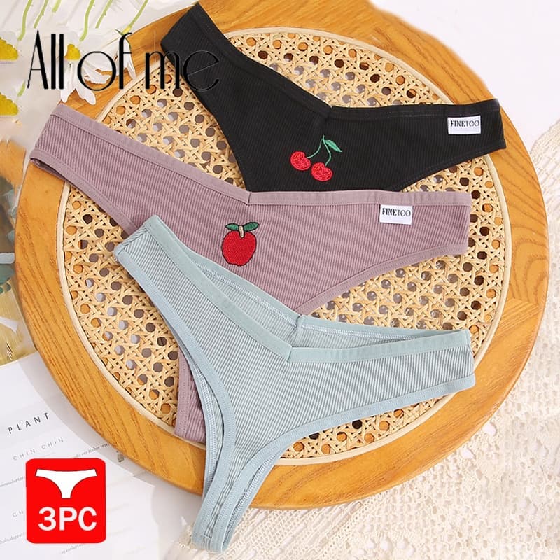 CuteByte 3 Pçs/Set Bordado Algodão G-String Calcinha Feminina Roupa Interior Para Mulher Cintura Baixa Confortável Tanga