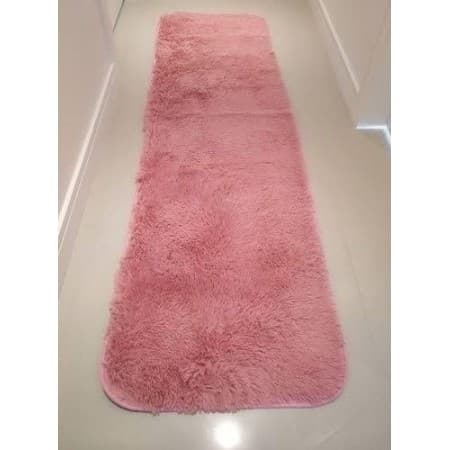 Tapete 2m por 50cm passadeira Rosa claro bebê  antialérgico antiderrapante felpudo peludo