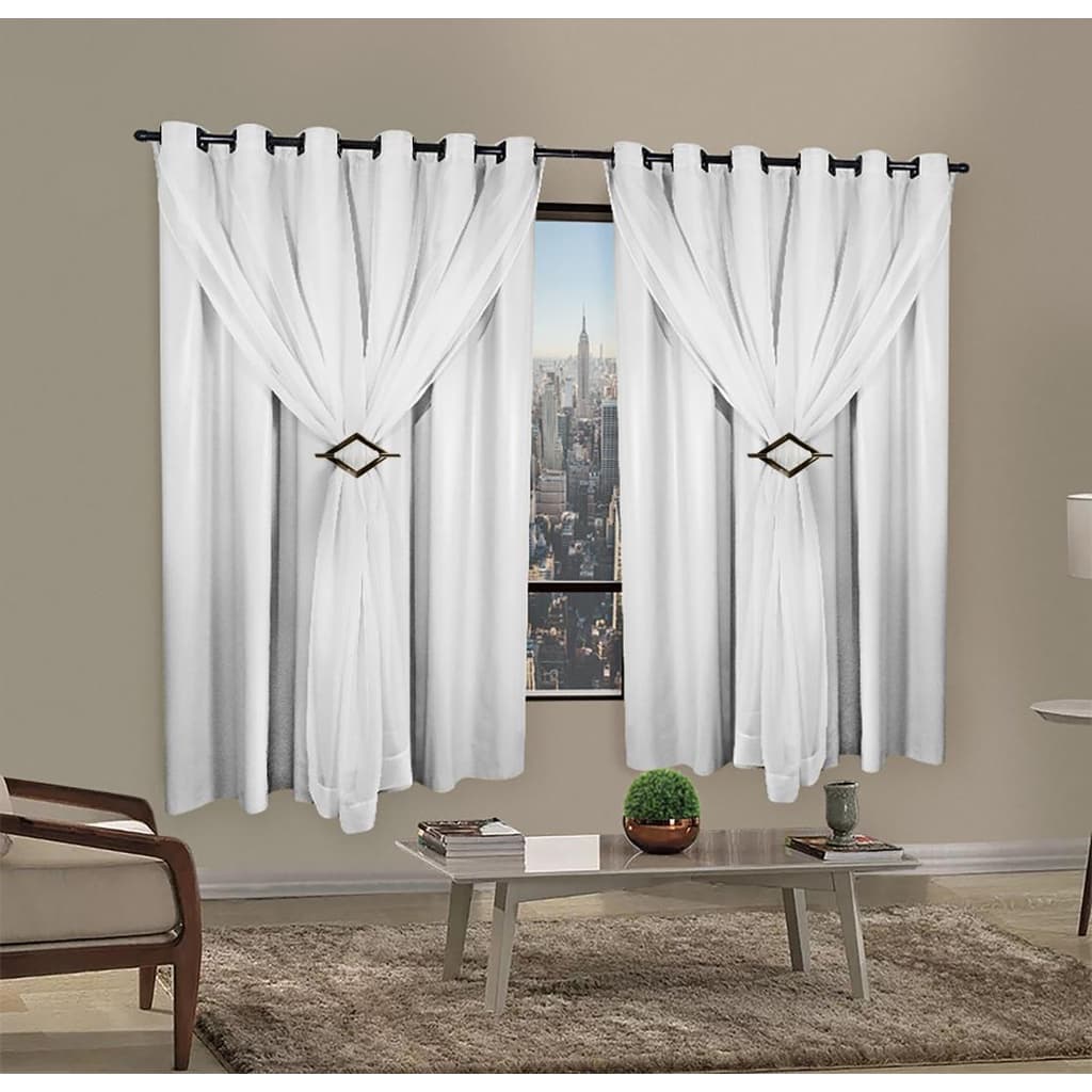 Cortina Corta Luz 2,00M x 1,80M 100% Blackout PVC Com Voil Liso E Fivelas