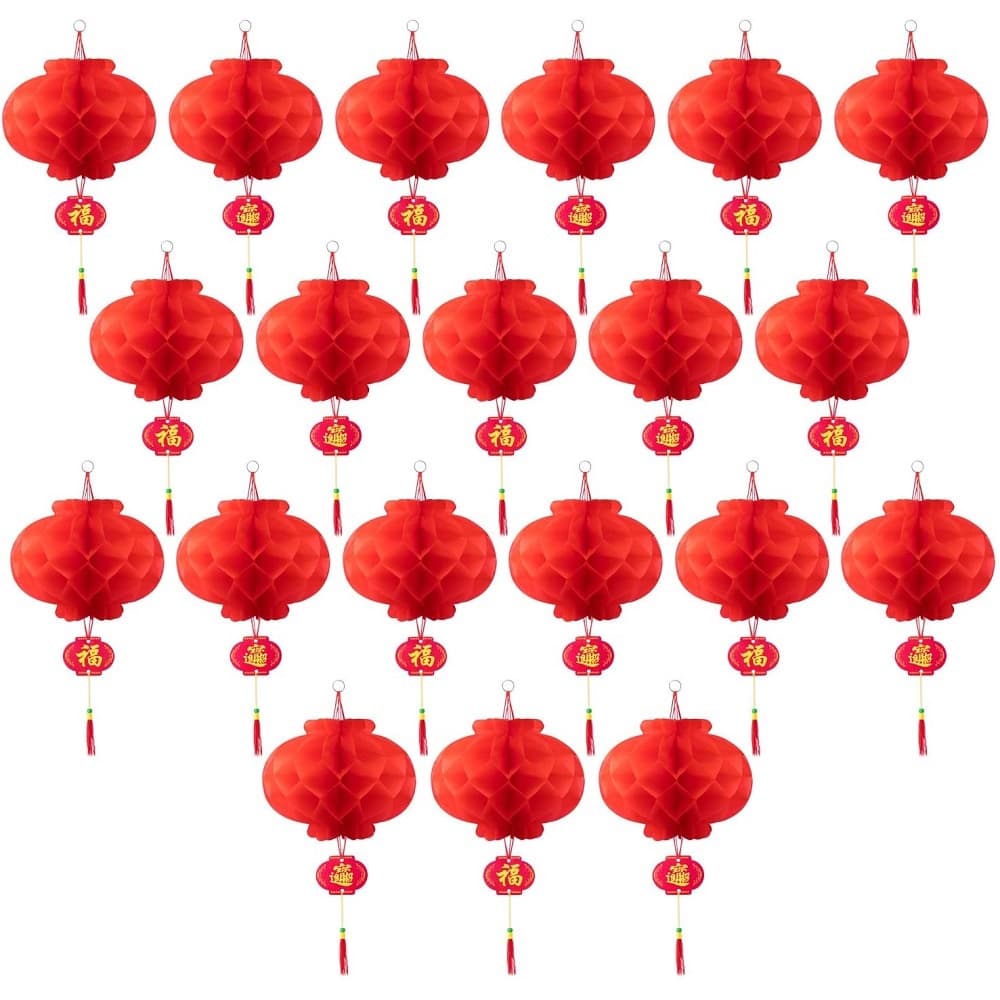 20 Peças Lanternas De Papel Vermelhas Chinesas Decorações De Festival Dobráveis À Prova D'água Para 2026 Ano Novo Chinês