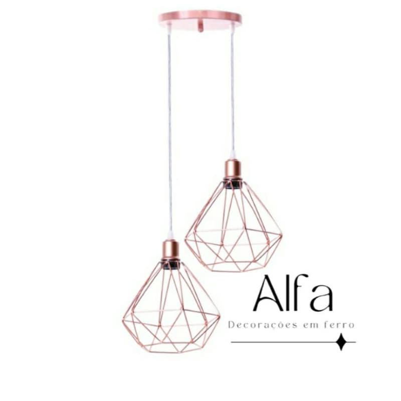 Pendente Diamante Aramado Duplo Rose Gold Canopla Única