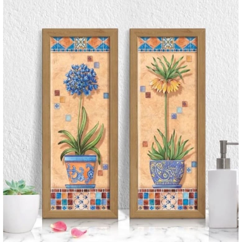 Kit 2 Quadros Banheiro Toalete Sem Moldura Flores Plantas Sala Cozinha Lavabo Toalete Moderno Luxo
