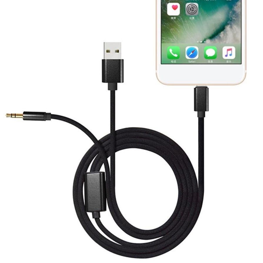 Cabo Lightning Auxiliar 2 Em 1 Com Usb 3.5mm Áudio P2 Para Iphone 1,15 metros