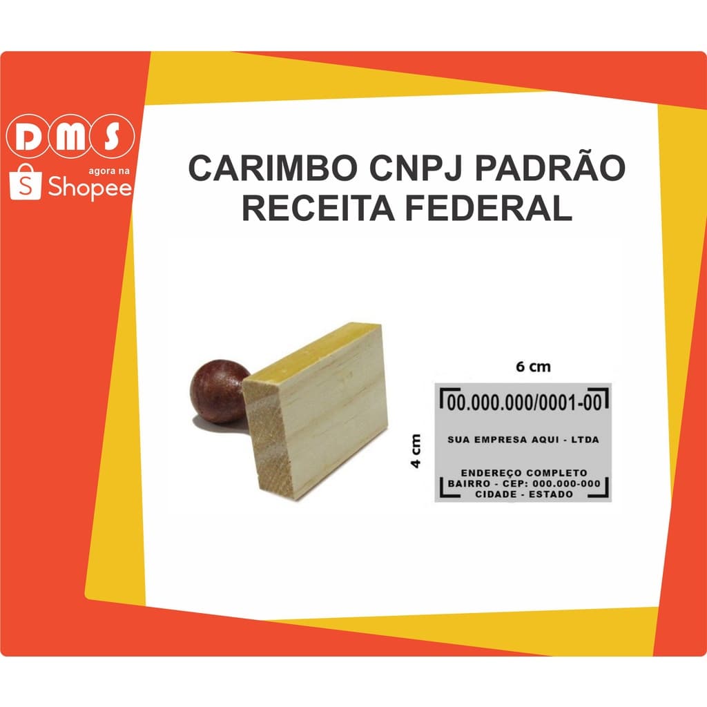 CARIMBO CNPJ PADRÃO RECEITA FEDERAL 60X40MM DE MADEIRA