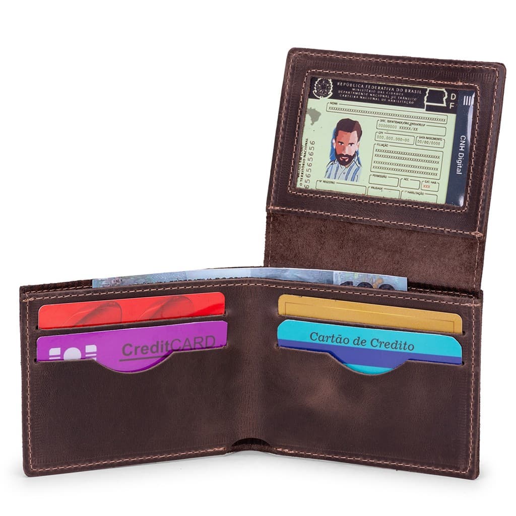 Carteira Couro Legítimo Com Visor para Cnh + Cartões e Cédulas