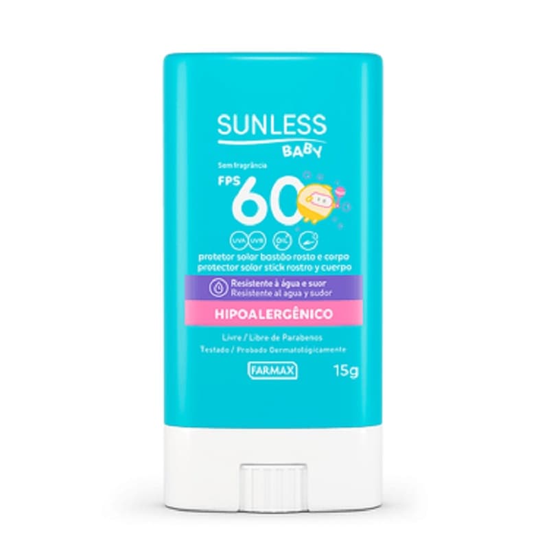 Protetor solar Sunless baby 60FPS bastão resistente a água suor sem cheiro envia hoje