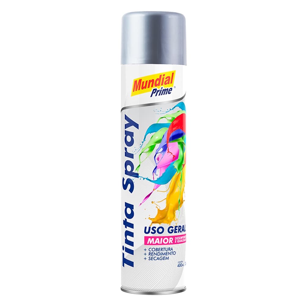 Tinta Spray Metálica Prata 400ml Mundial Prime Alto Brilho
