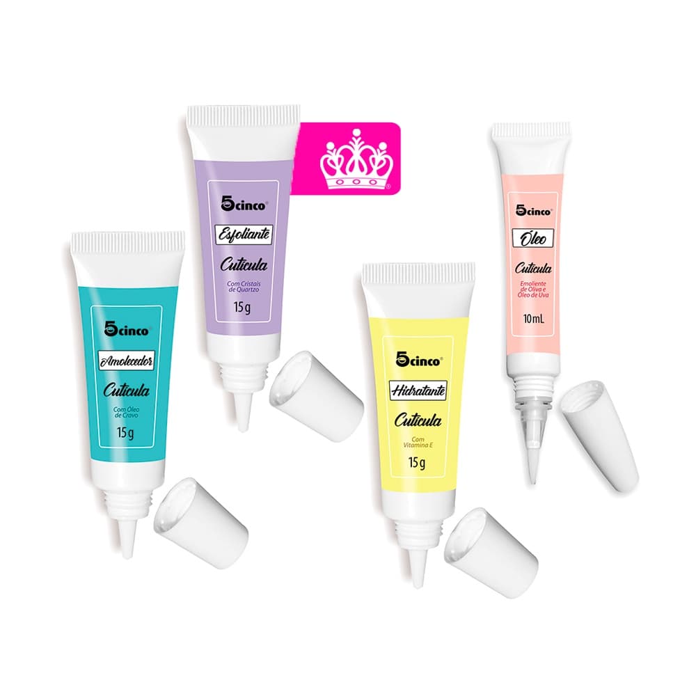 Kit Linha de Tratamento Cutículas Amolecedor, Esfoliante, Hidratante e Óleo Para Cutículas - 5cinco
