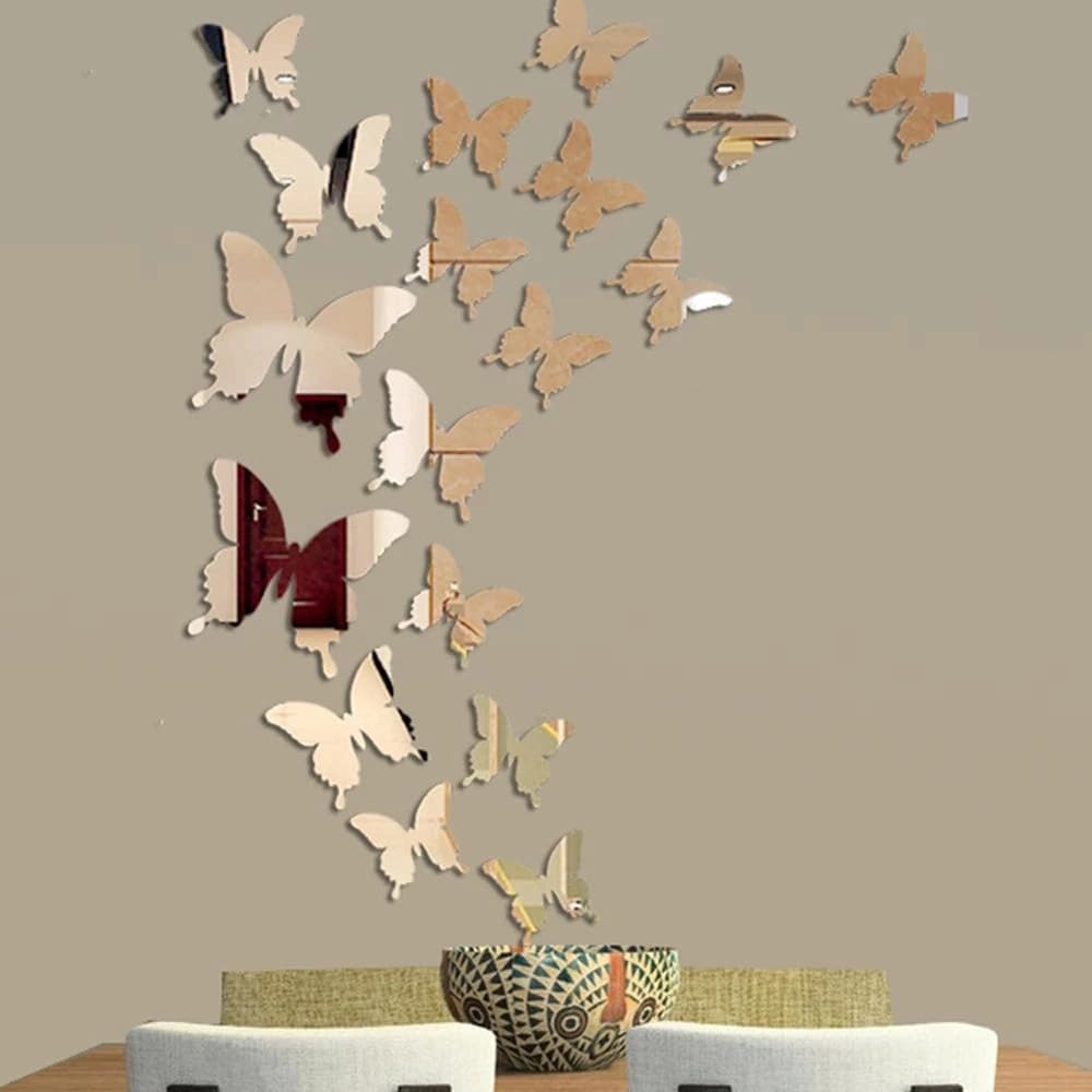 12 Pçs/Lote 3D Borboleta Espelho Adesivo De Parede Decalque Arte Da Removível Decoração De Casamento Crianças Do Quarto