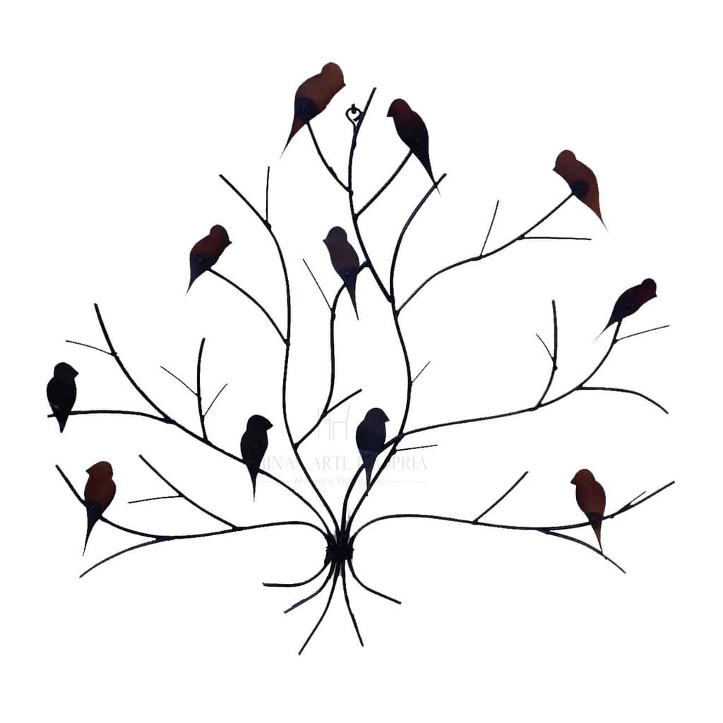 quadro de parede decorativo metal arvore seca pássaros 50 cm
