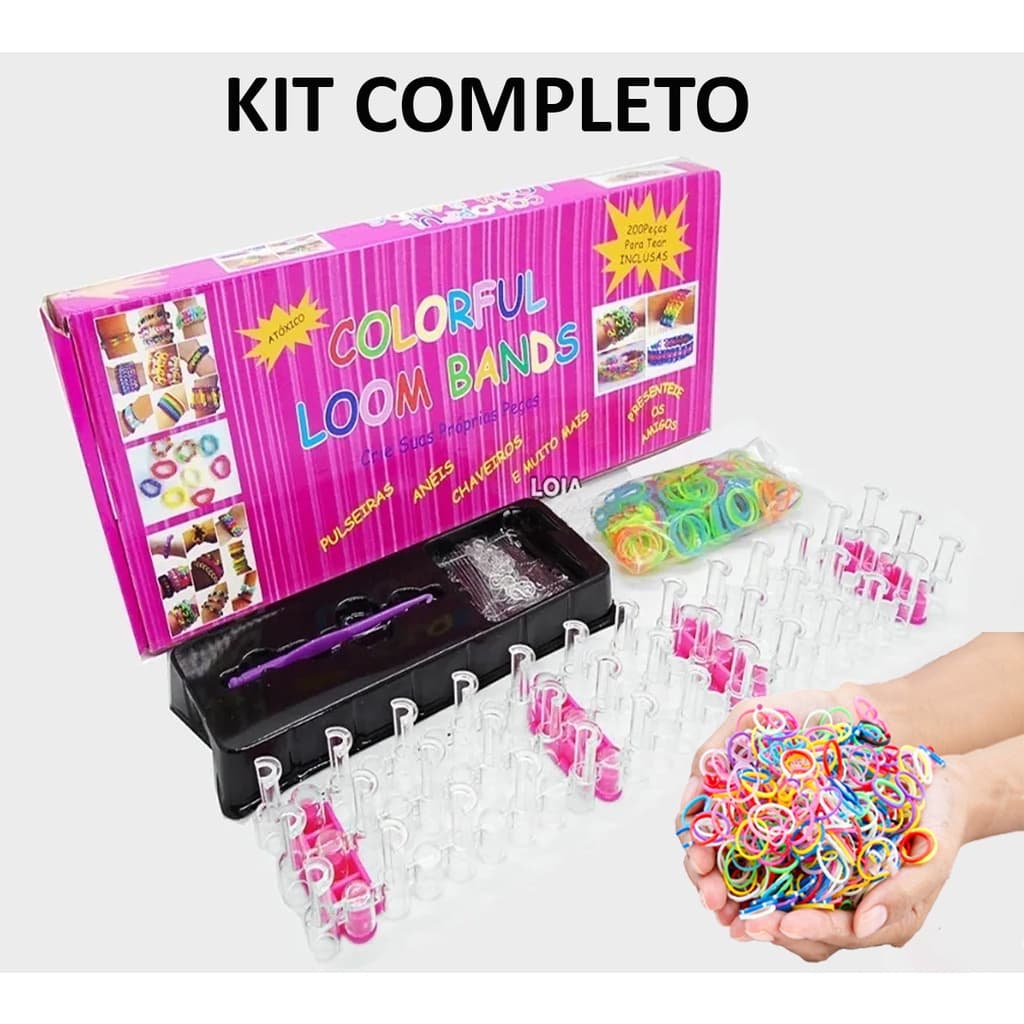 Loom Band Pulseira Elásticos + Clips + Agulha Regua Kit Completo