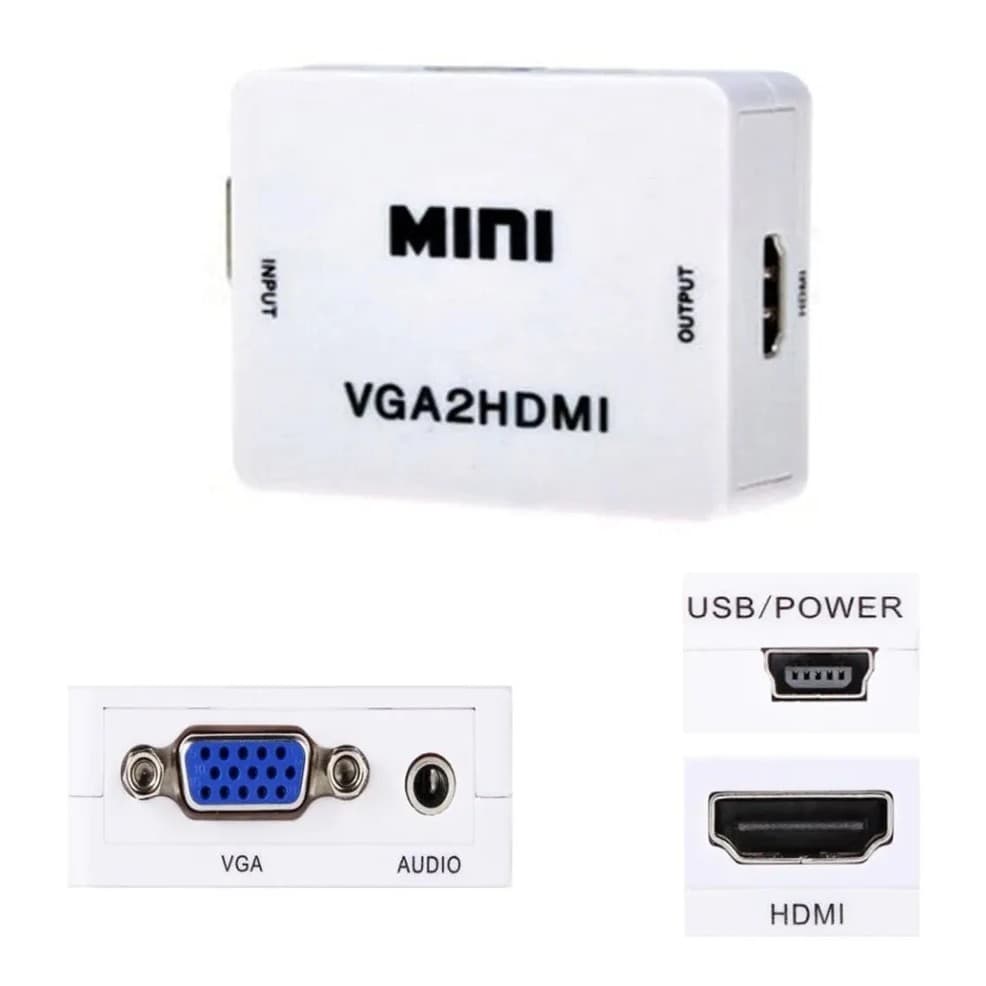 Mini Conversor Vga Para Hdmi Com Áudio Full Hd Vga P2 Hdmi