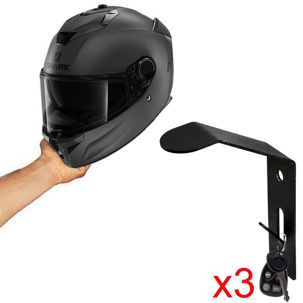 Kit 3 Suporte Parede Para Capacete De Moto Com Gancho Chaves