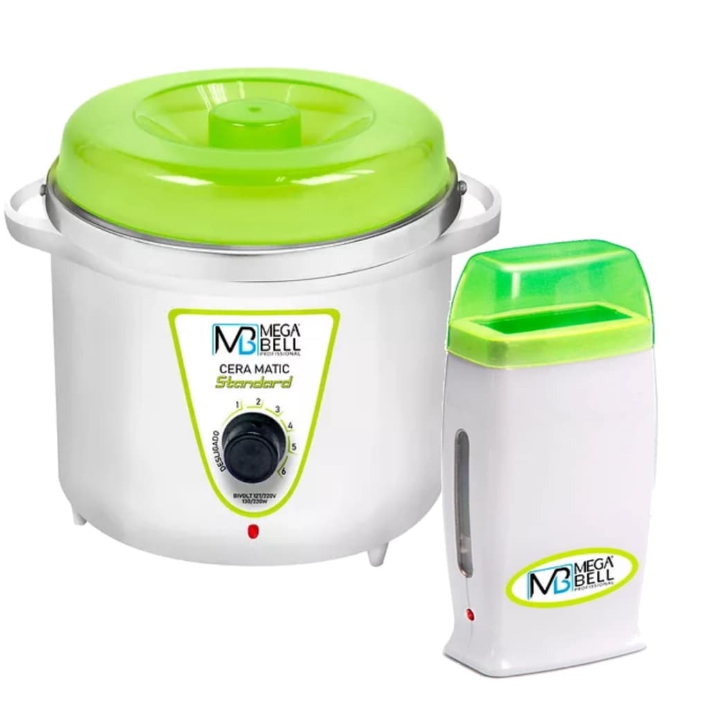 Kit Panela Depilação Termocera 700g Sem Refil + Aquecedor de Cera Roll-on Branco com Verde Limão