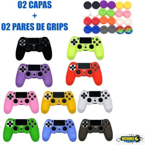 02 Capas Silicone Controle Ps4 Dualshock4 + 02 Par De Grips GRÁTIS