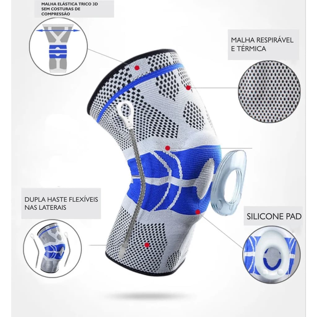 Joelheira Compressão Flexivel 3D Ortopedica Esportiva Anel e Haste Flexivel 3D Treino Alívio Dor Joelho
