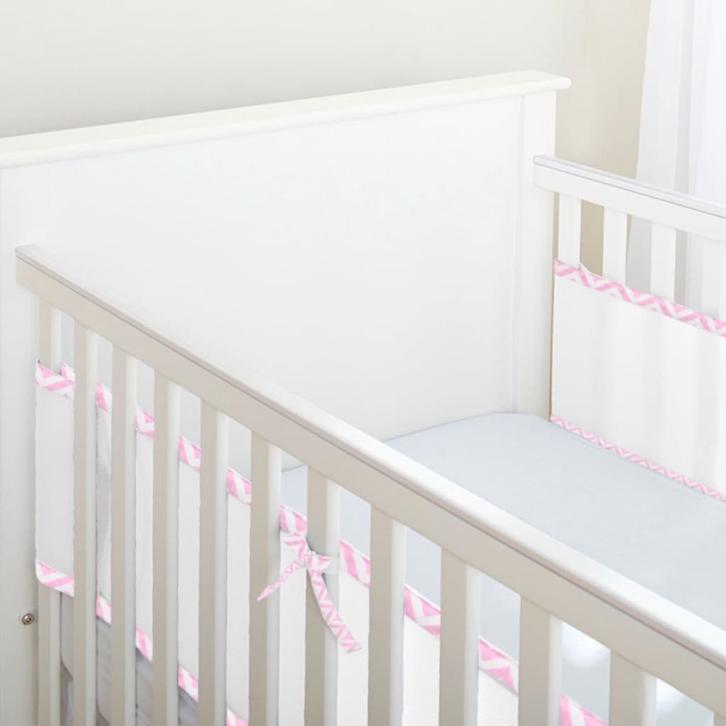 Tela para Berço Bebe Respiravel Rosa Chevron Amontecedor Para Grade Protetor Anti Queda Menina
