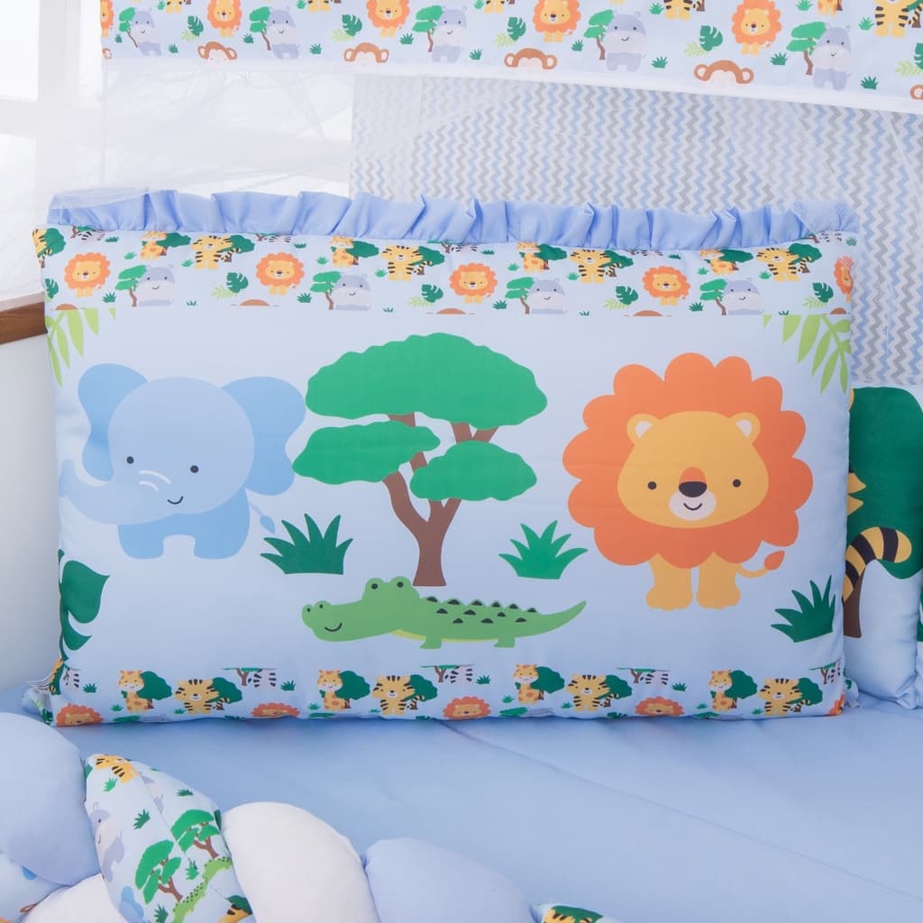 Kit Berço Americano 13 pcs para Bebê Menino Safari Azul