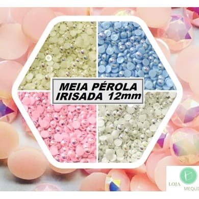 Meia Pérola Leitosa 12mm IRISADO ABS Sem Furo Irizado Irizada