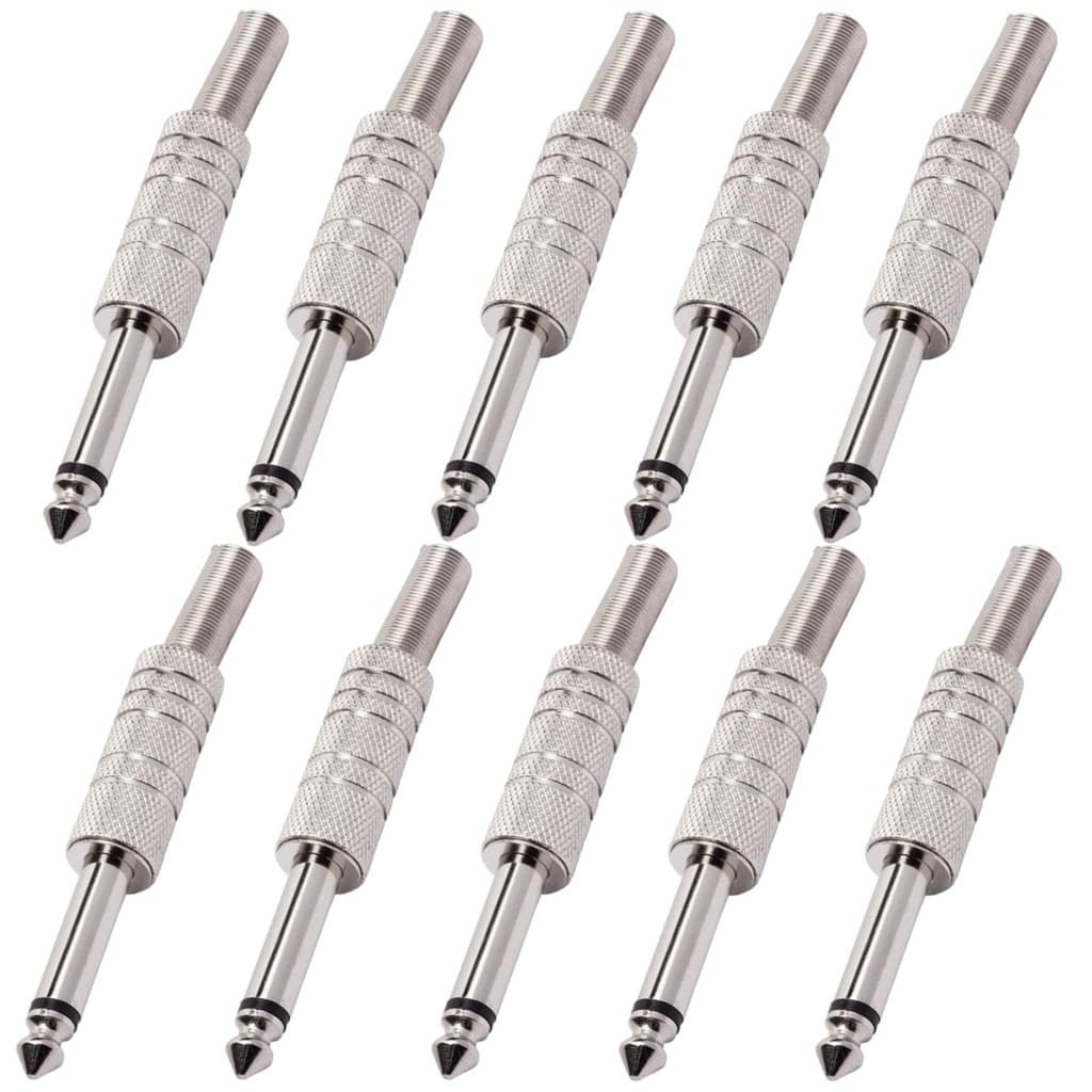 10X Plug P10 Mono Metal Guitarra Violão Baixo Mesa de Som (Pacote com 10pçs)