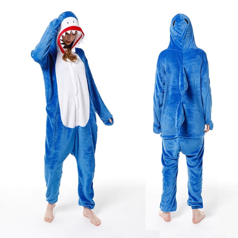 3D Tubarão Animel Cosplay Kigurumi Adultos Mulheres Pijama Inverno Quente Macacão Bonito Engraçado Macio